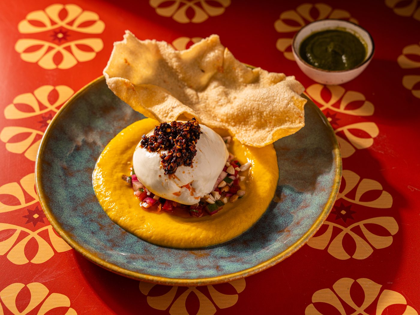 Burrata "Masala Papad" at Poppadum