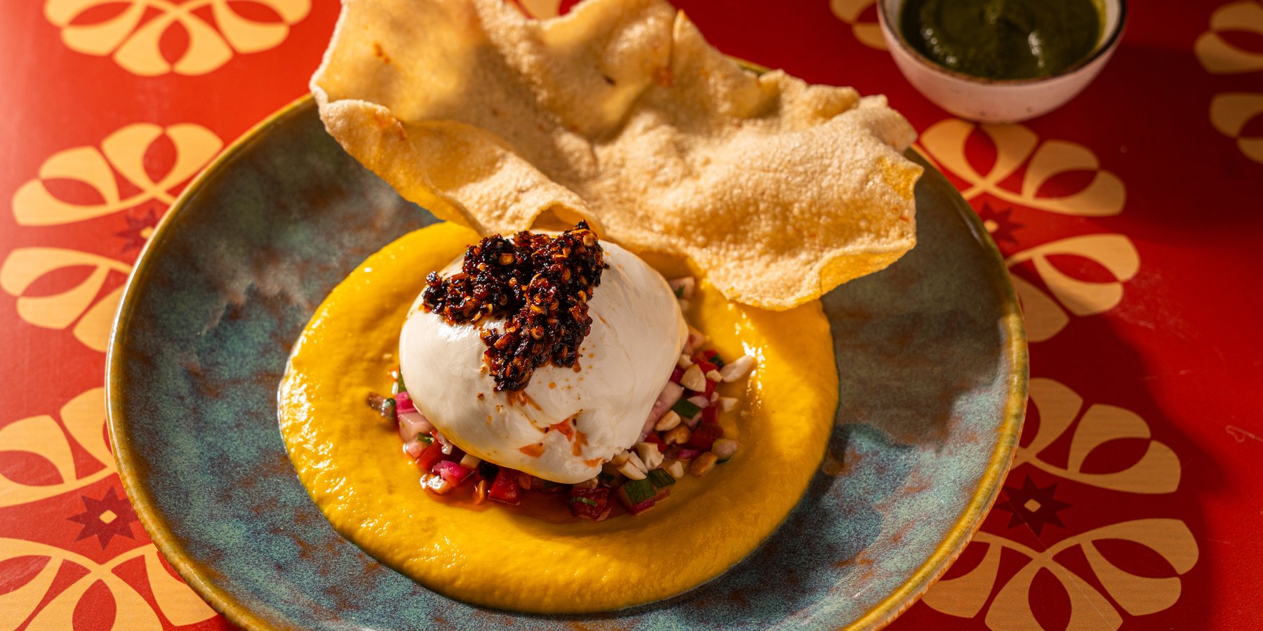 Burrata "Masala Papad", a Poppadum signature